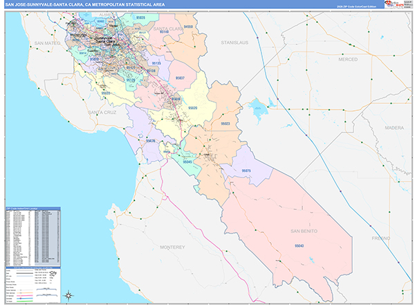 San Jose-Sunnyvale-Santa Clara Metro Area Wall Map
